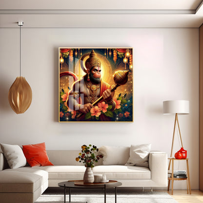 Jai Shree Hanuman Premium Acrylic Square Wall Art