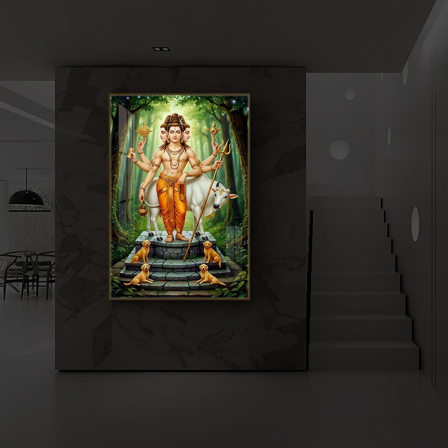 Jai Guru Dattatreya Modern Luxury Backlight Vertical Wall Art
