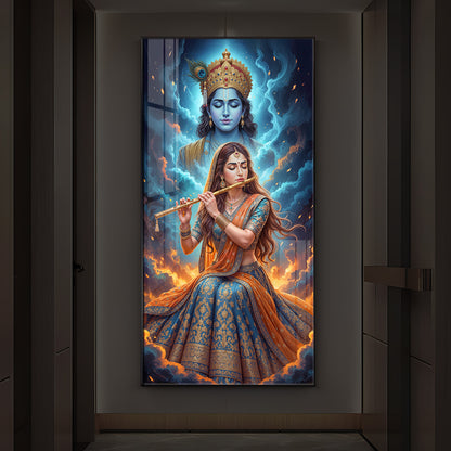 Radhe Krishna Colorful Modern Luxury Backlight Vertical Wall Art