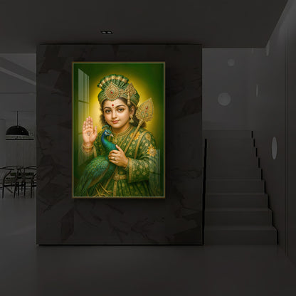Divine Lord Murugan Modern Luxury Backlight Vertical Wall Art