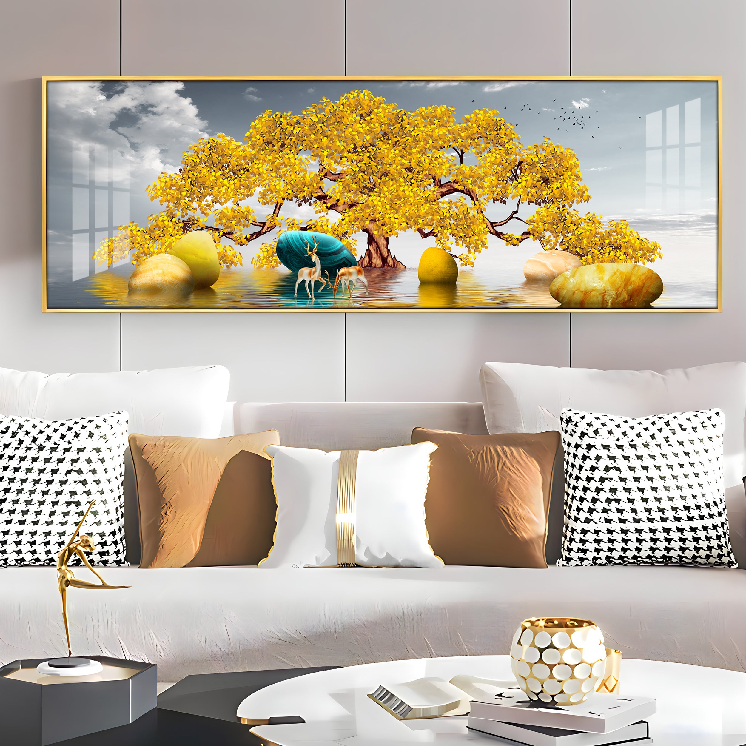 Lavish Golden Premium Acrylic Horizontal Wall Art