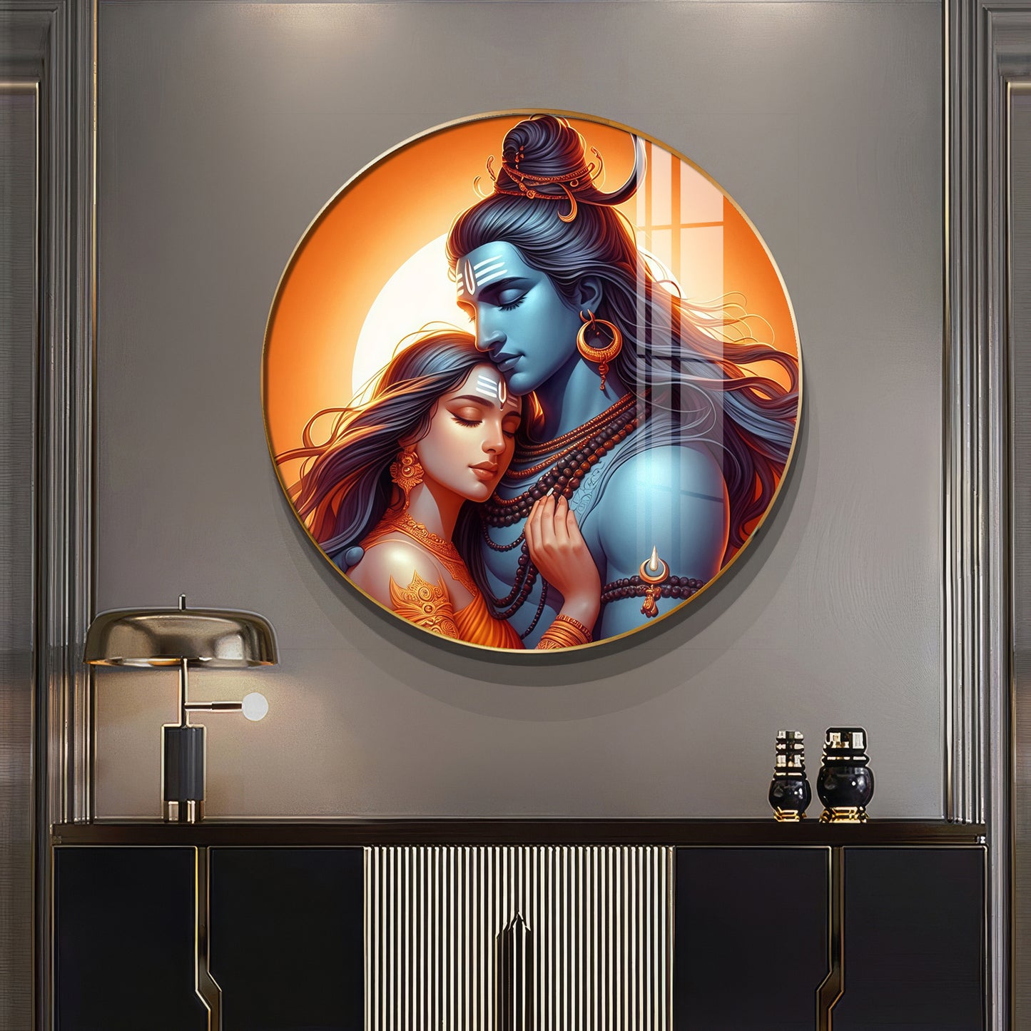 Lord Shiva and Goddess Parvati Premium Acrylic Round Wall Art