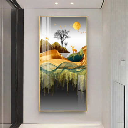 Abstract Deer Facing Sun Premium Acrylic Vertical Wall Art