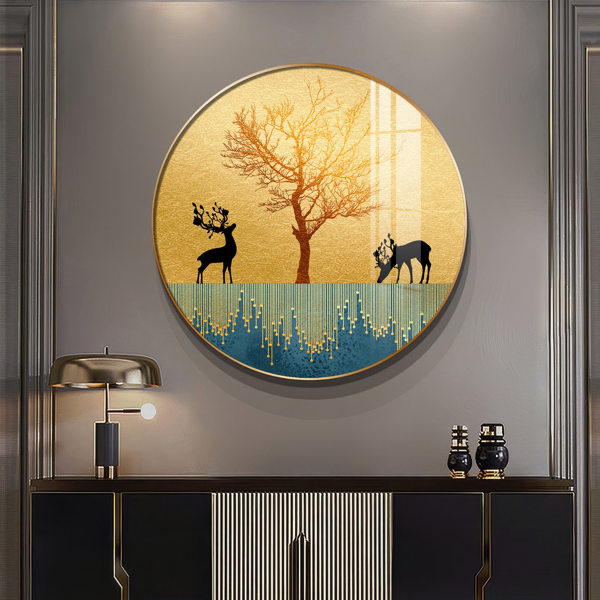 Surreal Art Of Deer Premium Acrylic Round Wall Art