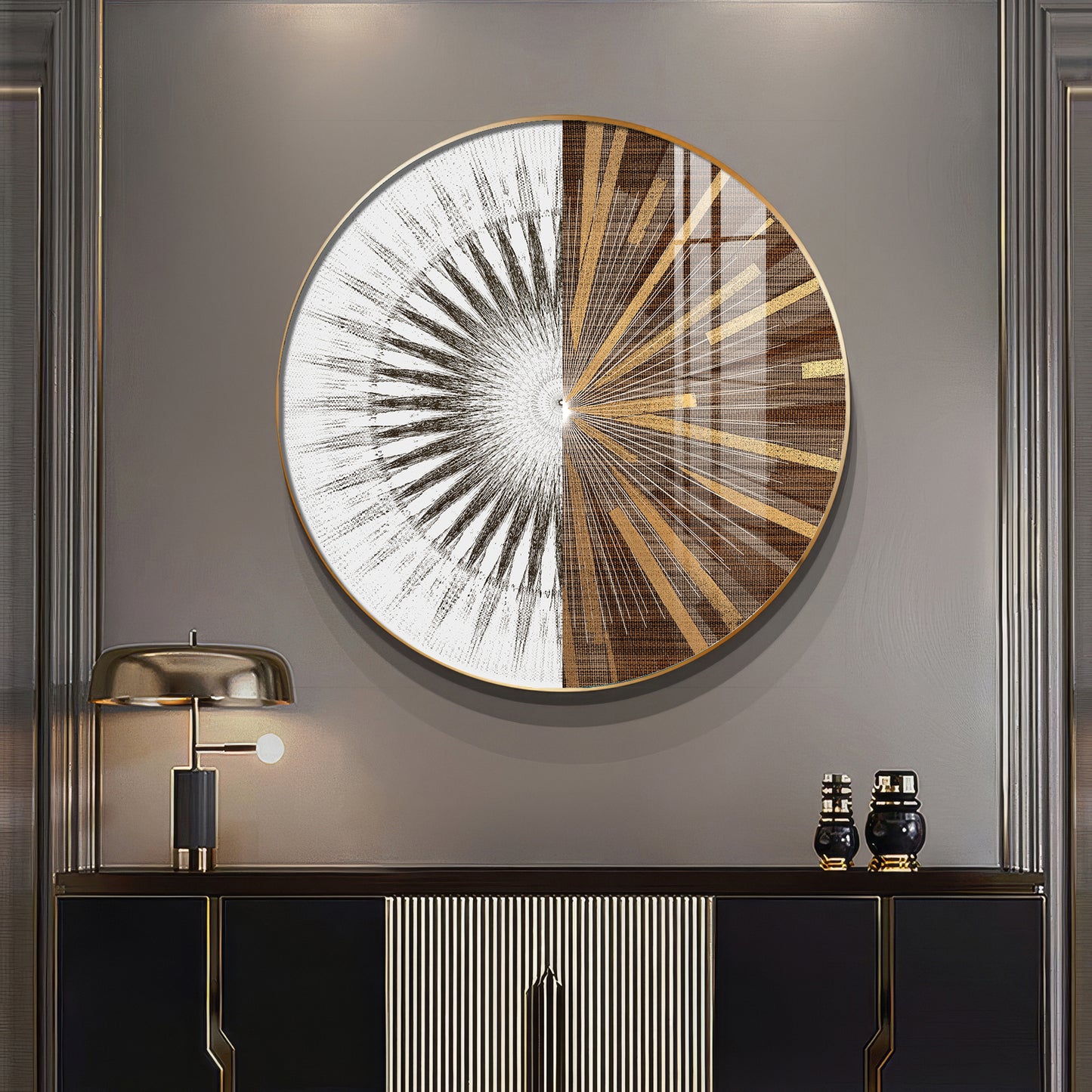 Gold & White Abstract Premium Acrylic Round Wall Art