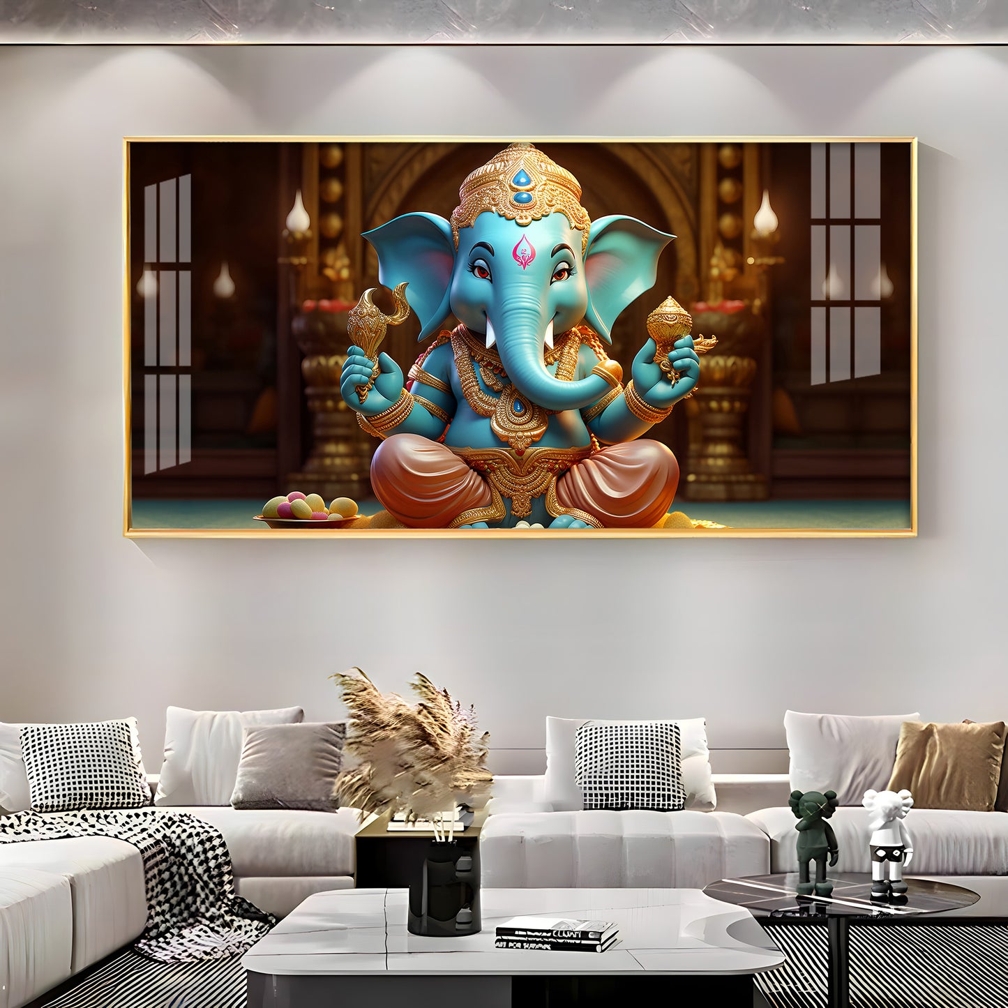 Lord Ganesha Holding Shell Premium Acrylic Horizontal Wall Art