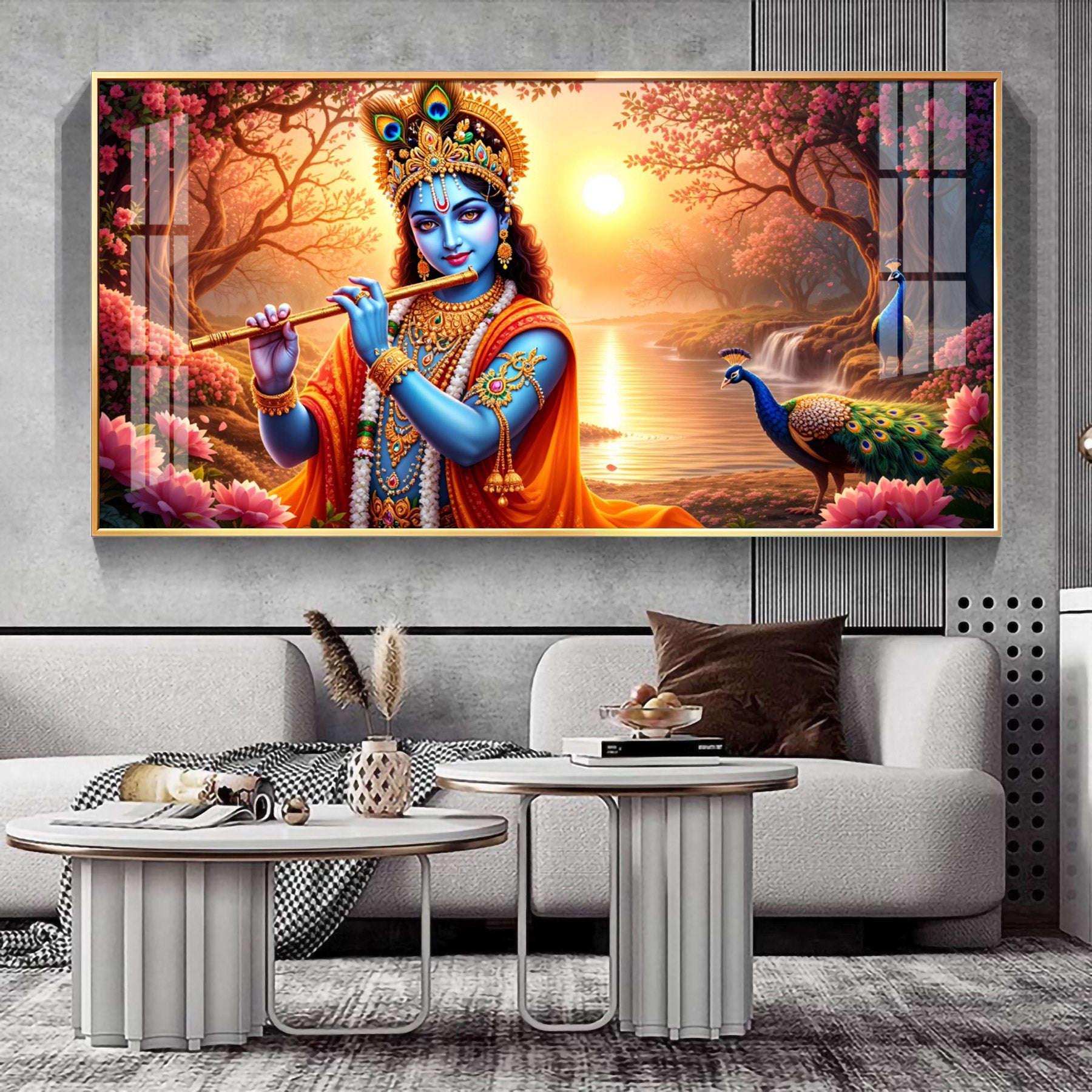 Lord Krishna In Forest Premium Acrylic Horizontal Wall Art