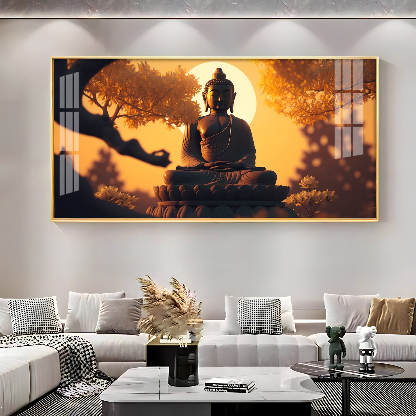 Sunset Fall Meditating Buddha Premium Acrylic Horizontal Wall Art