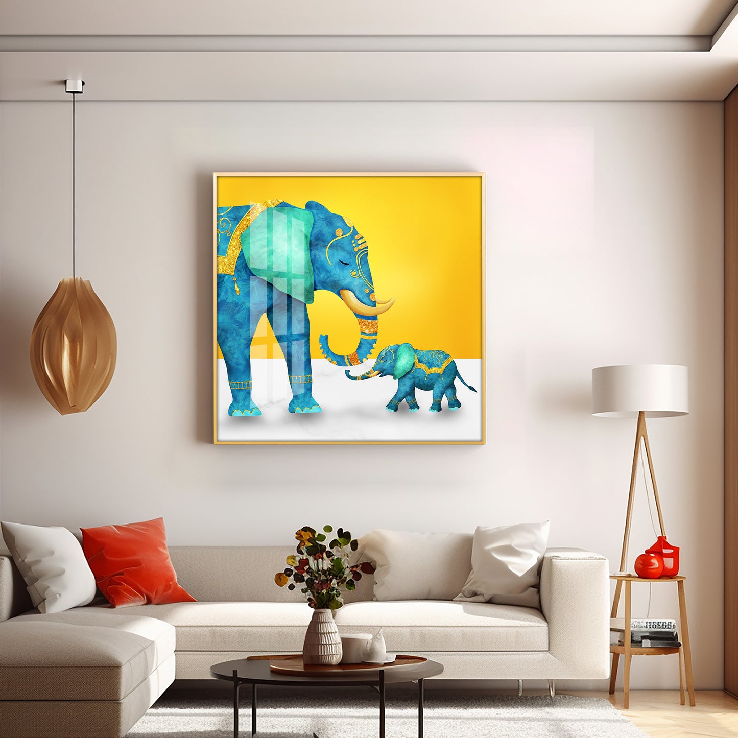 Elephant With His Kid Premium Acrylic Square Wall Art