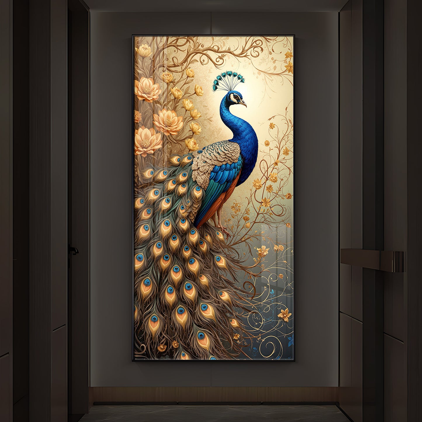Beautiful Peacock Modern Luxury Backlight Vertical Wall Art