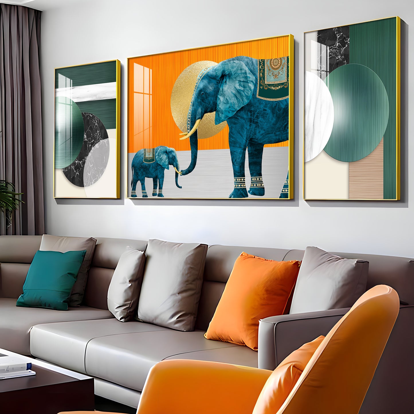 Mascot Elephant Premium Acrylic Wall Art (Set of 3)