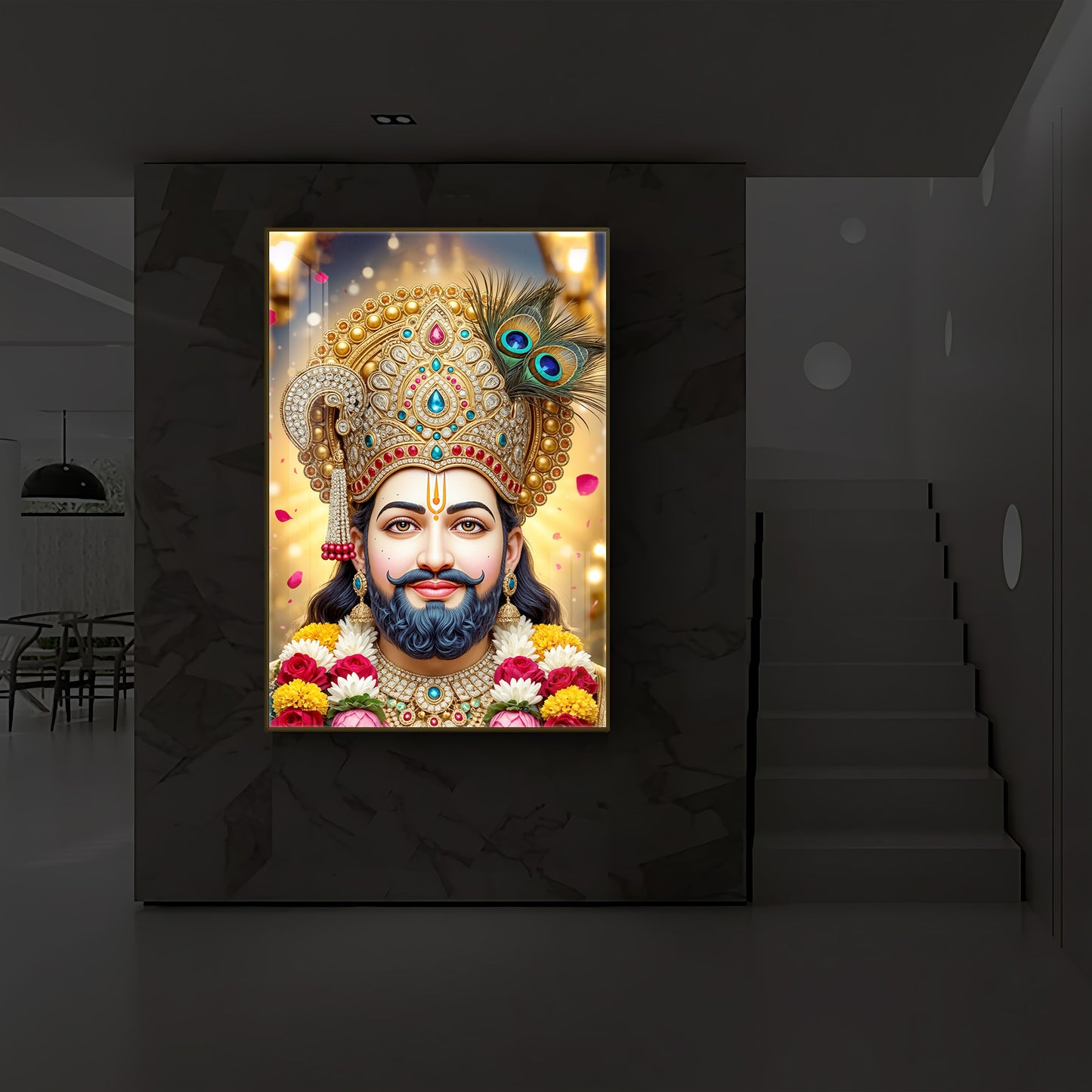 Jai Shri Shyam Modern Luxury Backlight Vertical Wall Art