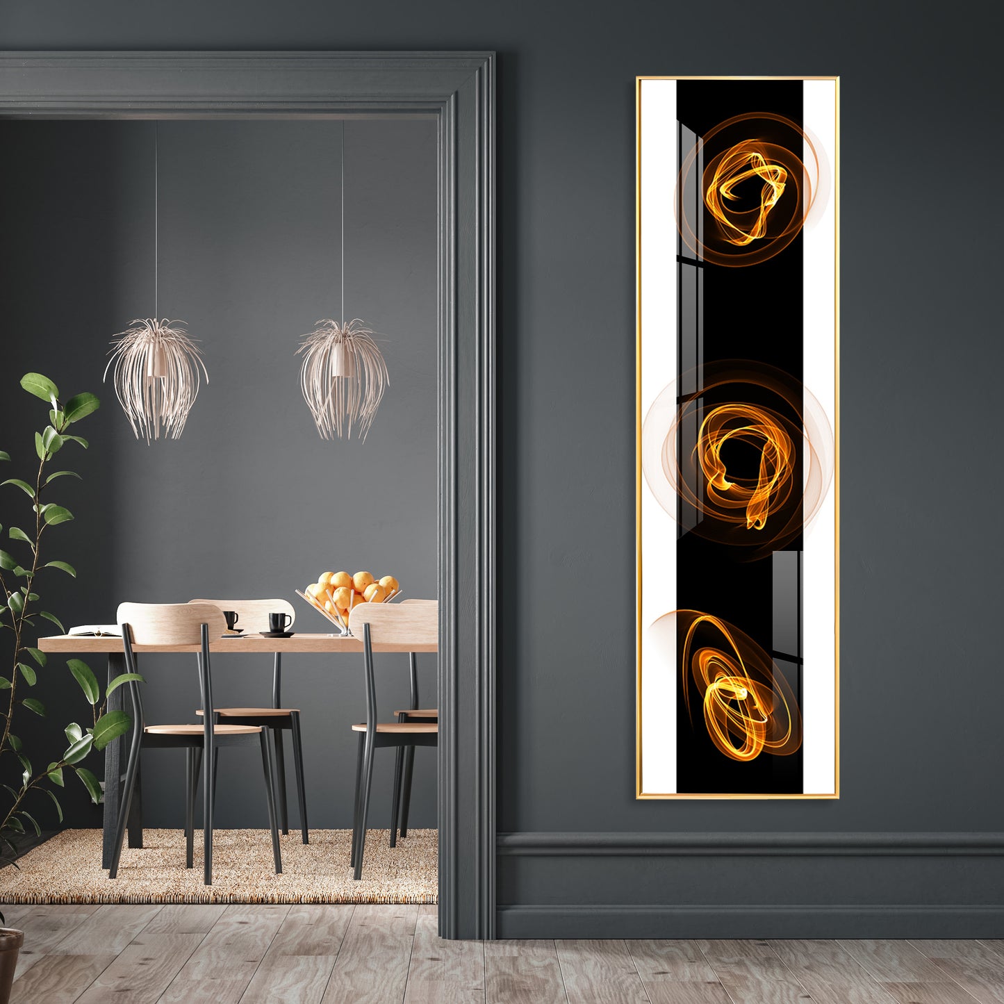 Golden Curl Design Premium Acrylic Vertical Wall Art