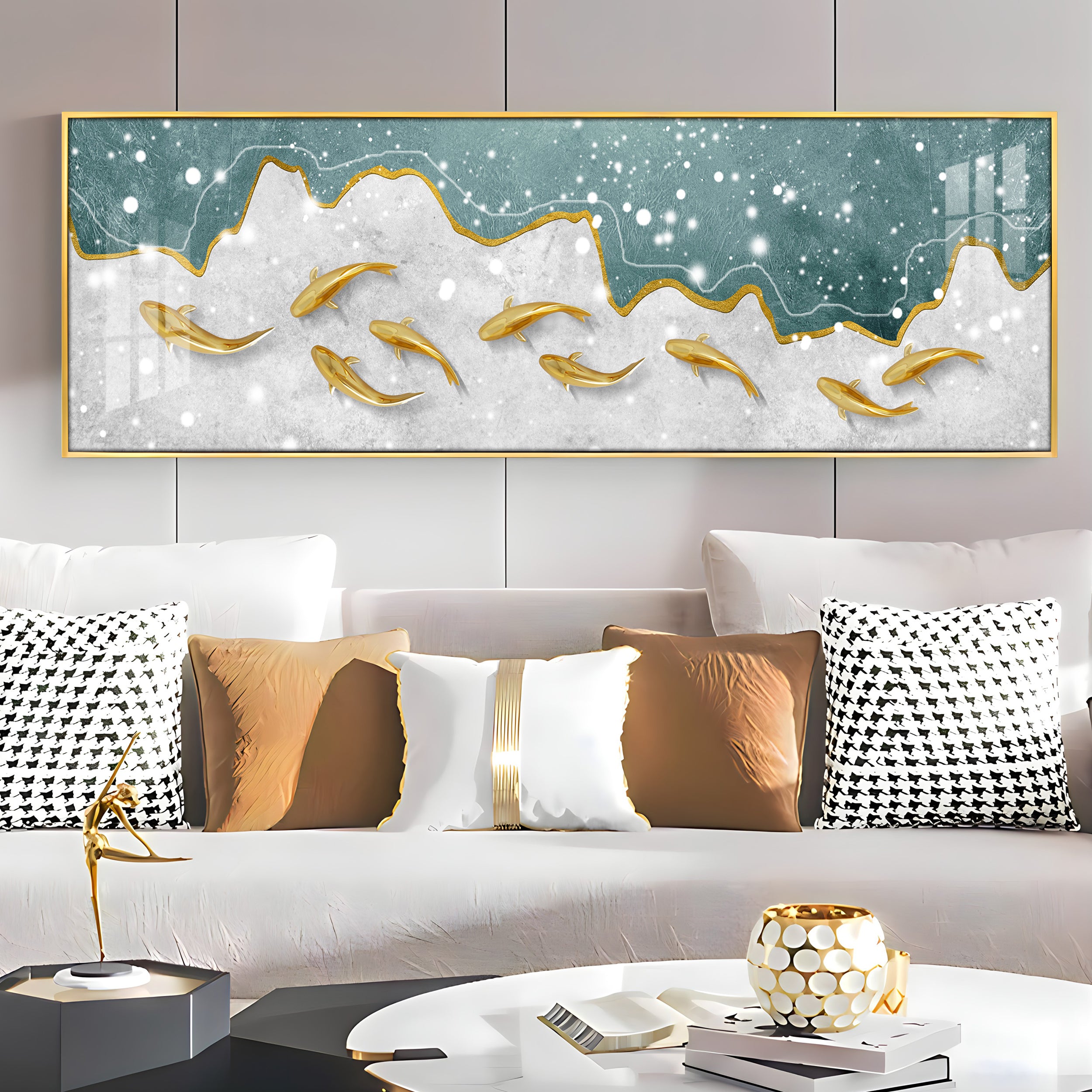 Fortune Fishes Luxury Crystal Horizontal Wall Art