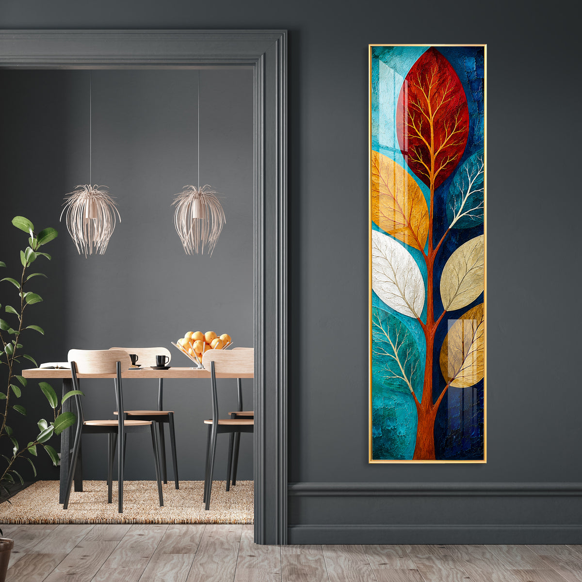 Abstract Colorful Tree Leaves Premium Acrylic Vertical Wall Art