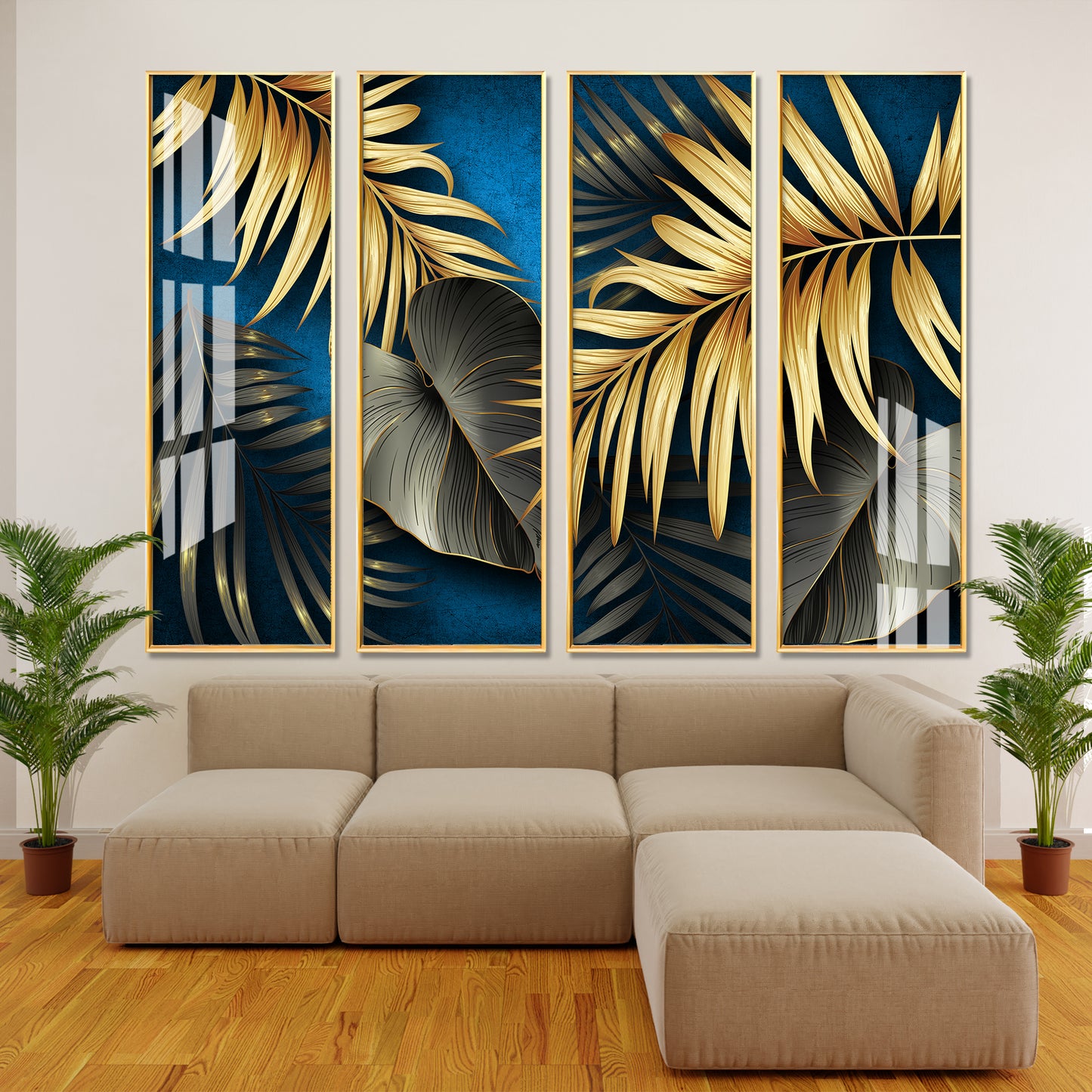 Golden Ferns Premium Acrylic Vertical Wall Art (set of 4)