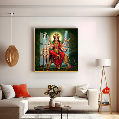 Divine Majesty Of Goddess On Tiger Premium Acrylic Square Wall Art