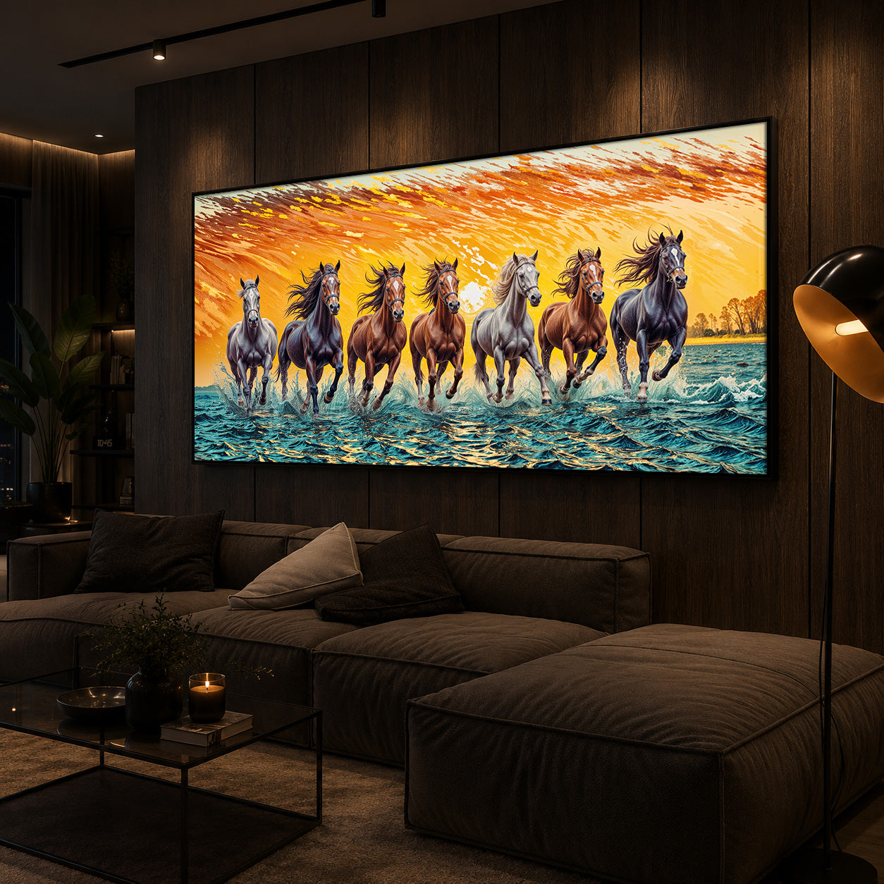 Seven Running Horses Modern Luxury Backlight Horizontal Wall Art