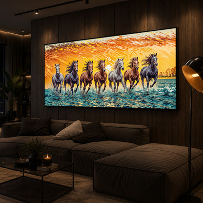 Seven Running Horses Modern Luxury Backlight Horizontal Wall Art