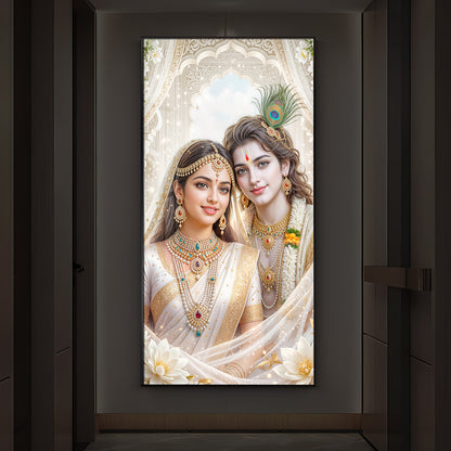 Mystical Love Of Radhe Krishn Modern Luxury Backlight Vertical Wall Art