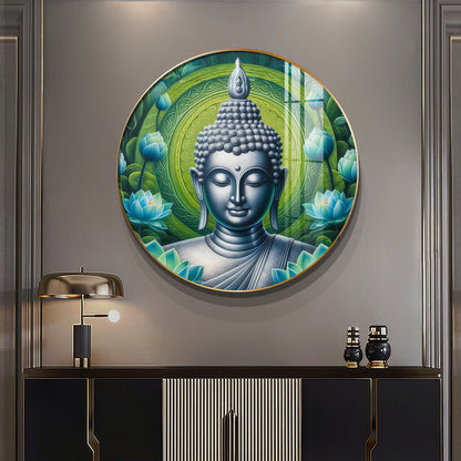 Sacred Buddha In Silver Premium Acrylic Round Wall Art