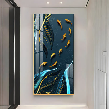 Golden Koi Fish Premium Acrylic Vertical Wall Art