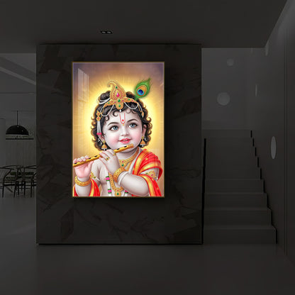 Lord baby Krishna Modern Luxury Backlight Vertical Wall Art