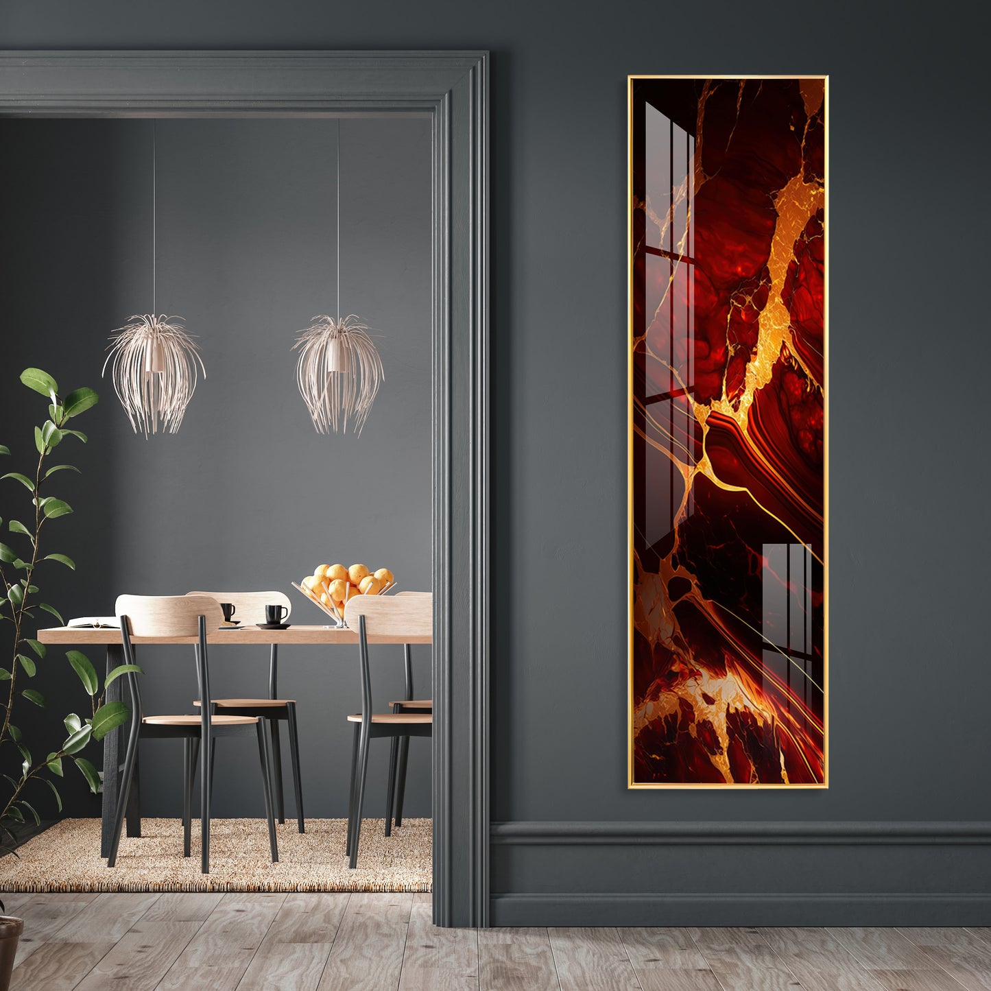 Abstract Vibrant Red & Gold Design Premium Acrylic Vertical Wall Art