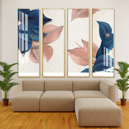 Blue & Peach Flowers Premium Acrylic Vertical Wall Art (set of 4)