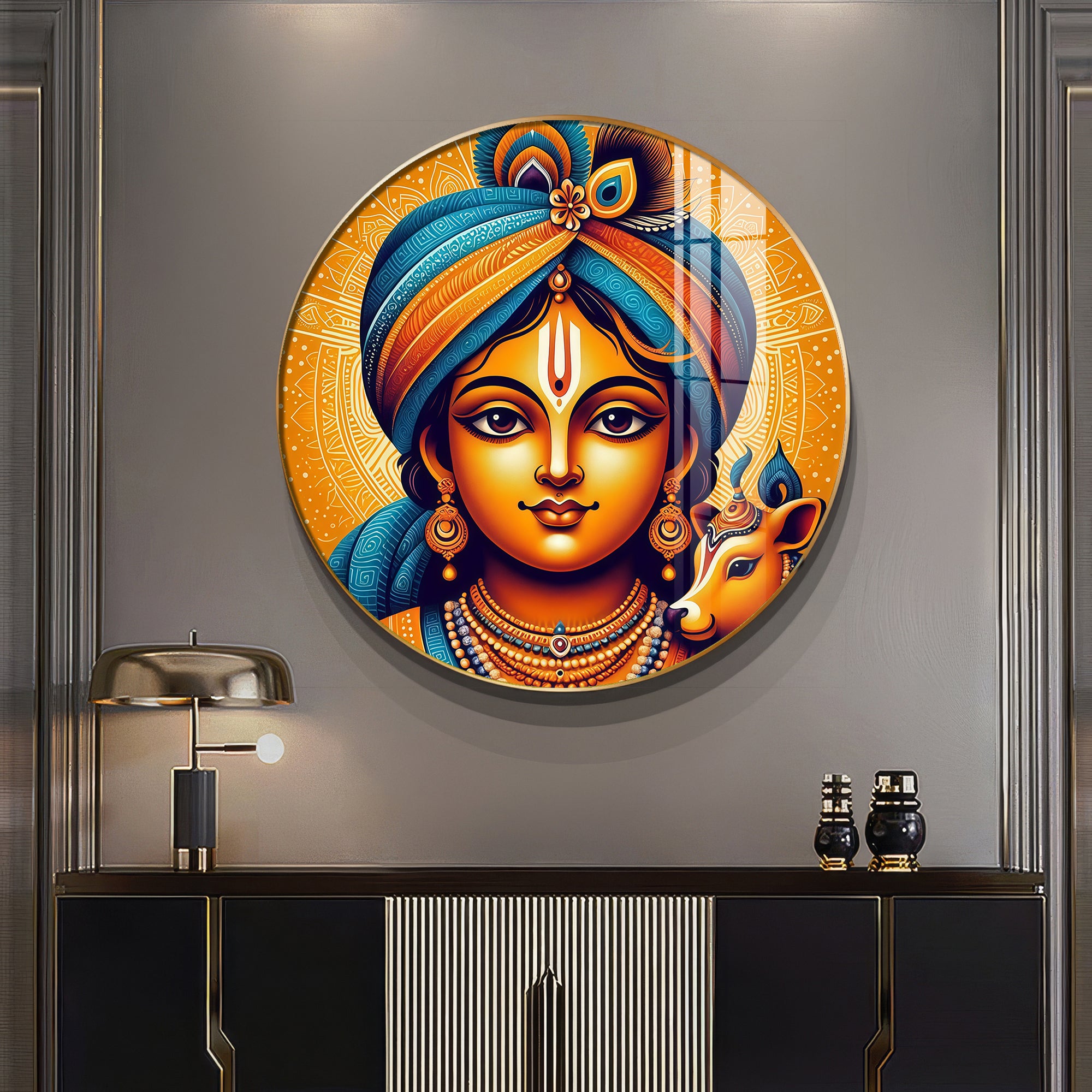 Lord Krishna Abstract Premium Acrylic Round Wall Art