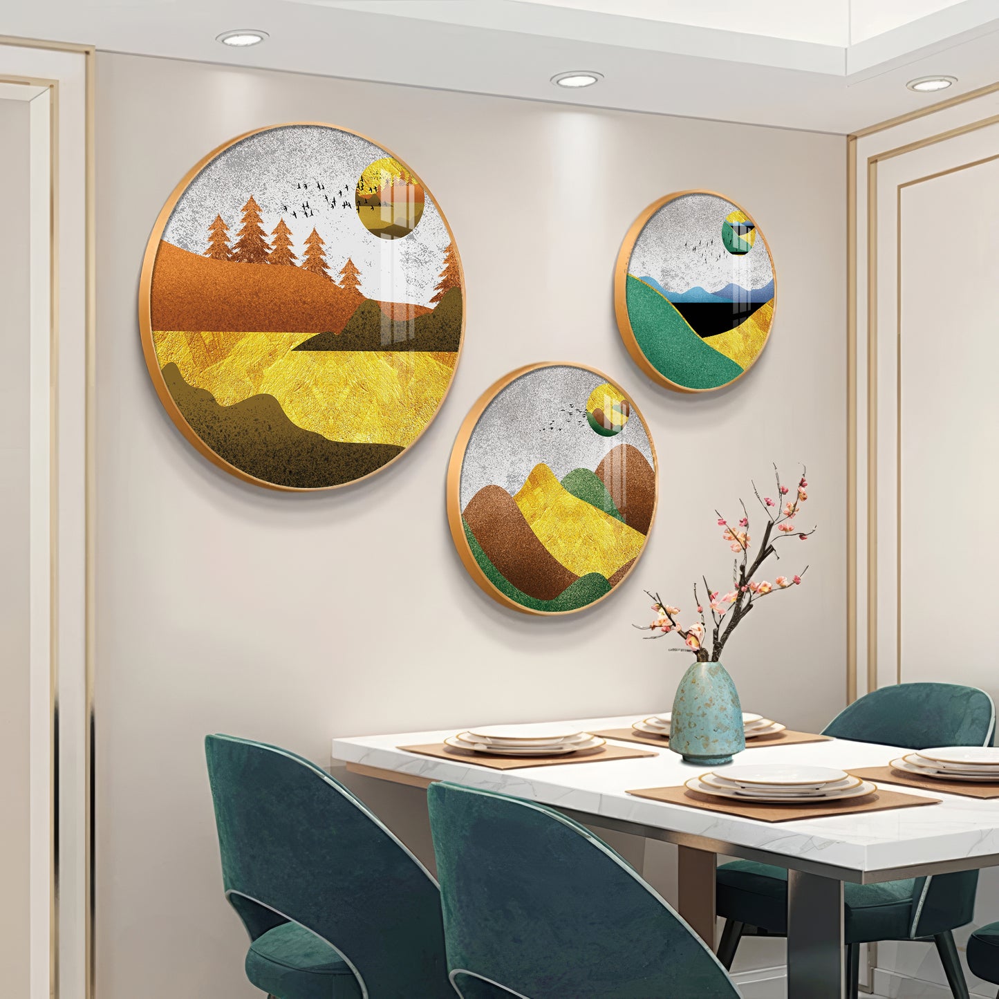 Mountain View Abstract Premium Acrylic Round Wall Art (Set of 3)