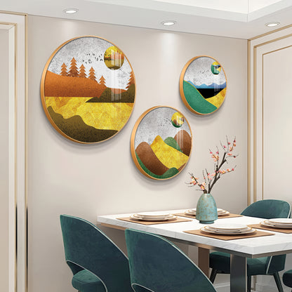 Mountain View Abstract Premium Acrylic Round Wall Art (Set of 3)