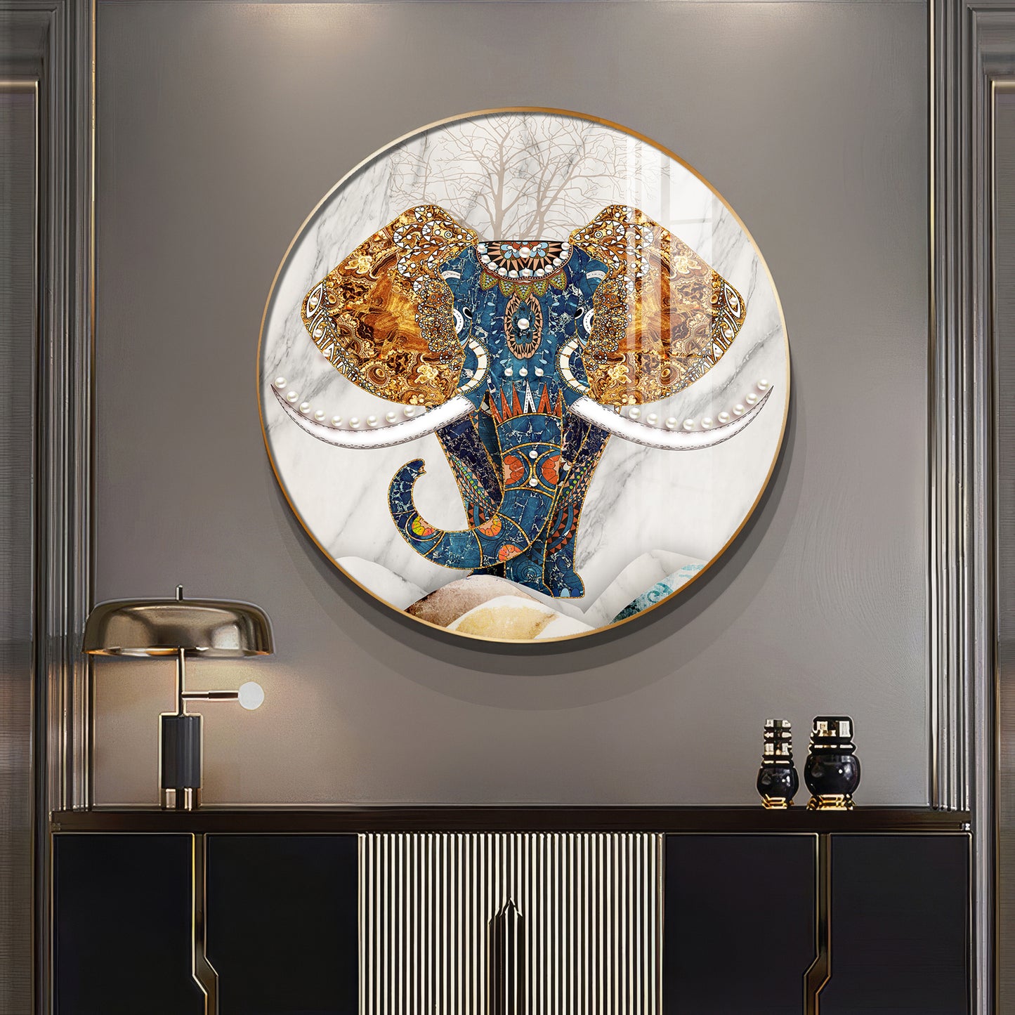 Majestic Elephant Premium Acrylic Round Wall Art