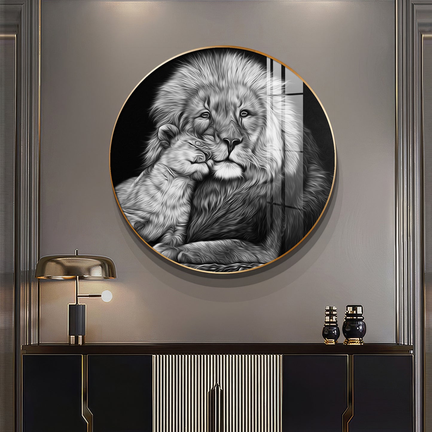 The Lion Emblem Premium Acrylic Round Wall Art