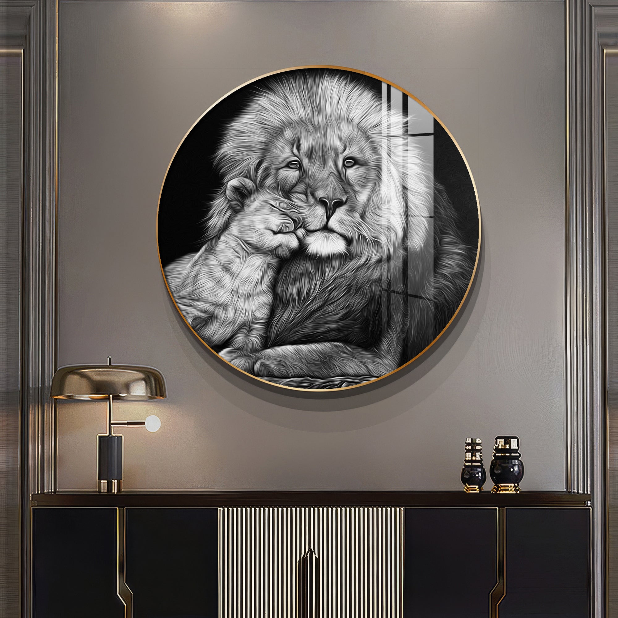 The Lion Emblem Premium Acrylic Round Wall Art