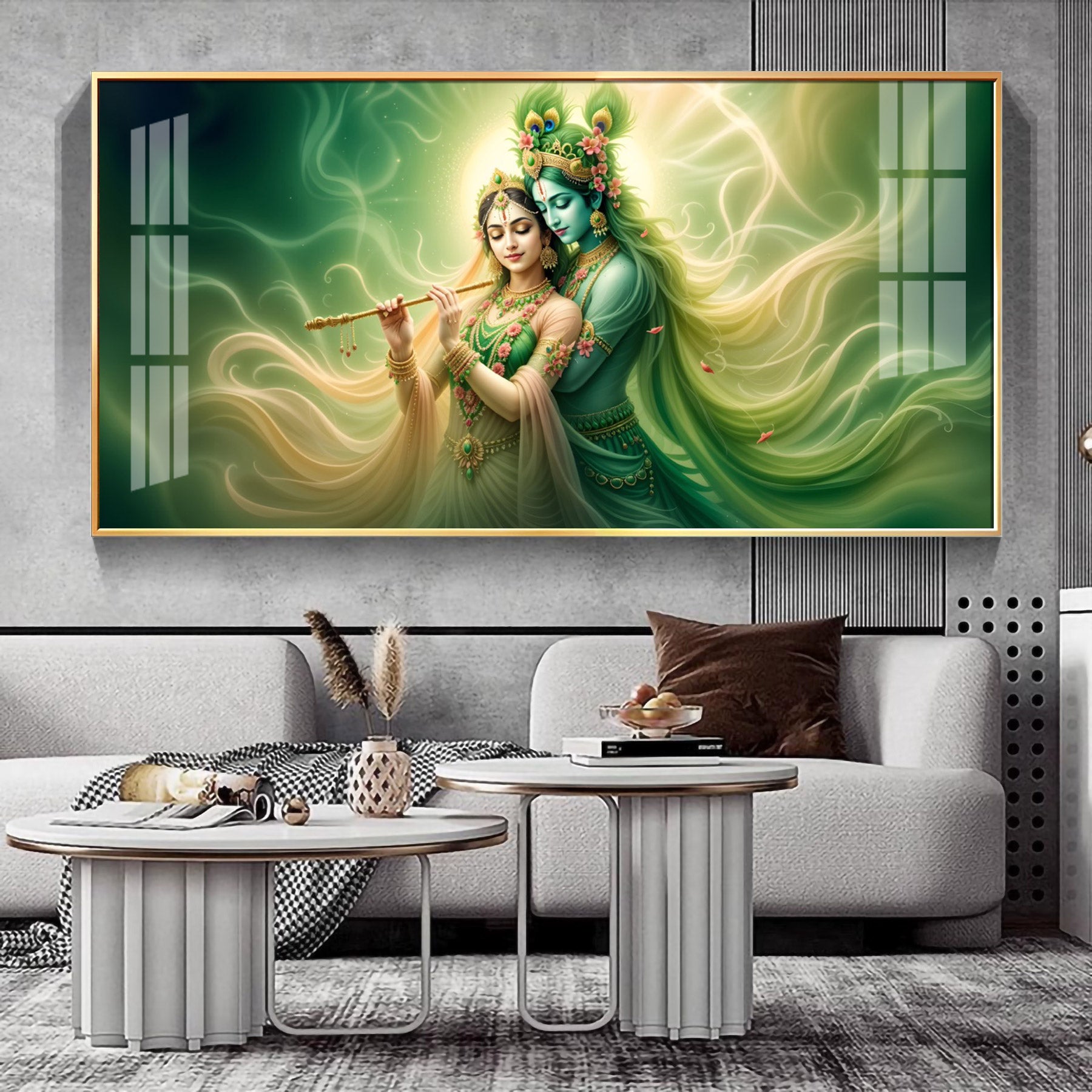 Krishna Radha Divine Connection Premium Acrylic Horizontal Wall Art