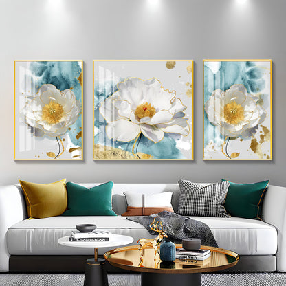 White Peony Blossom Flowers Premium Acrylic Wall Art (Set of 3)