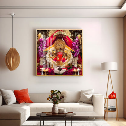 Shree Siddhivinayak Ganapati Premium Acrylic Square Wall Art - 30X30 inches / Gold