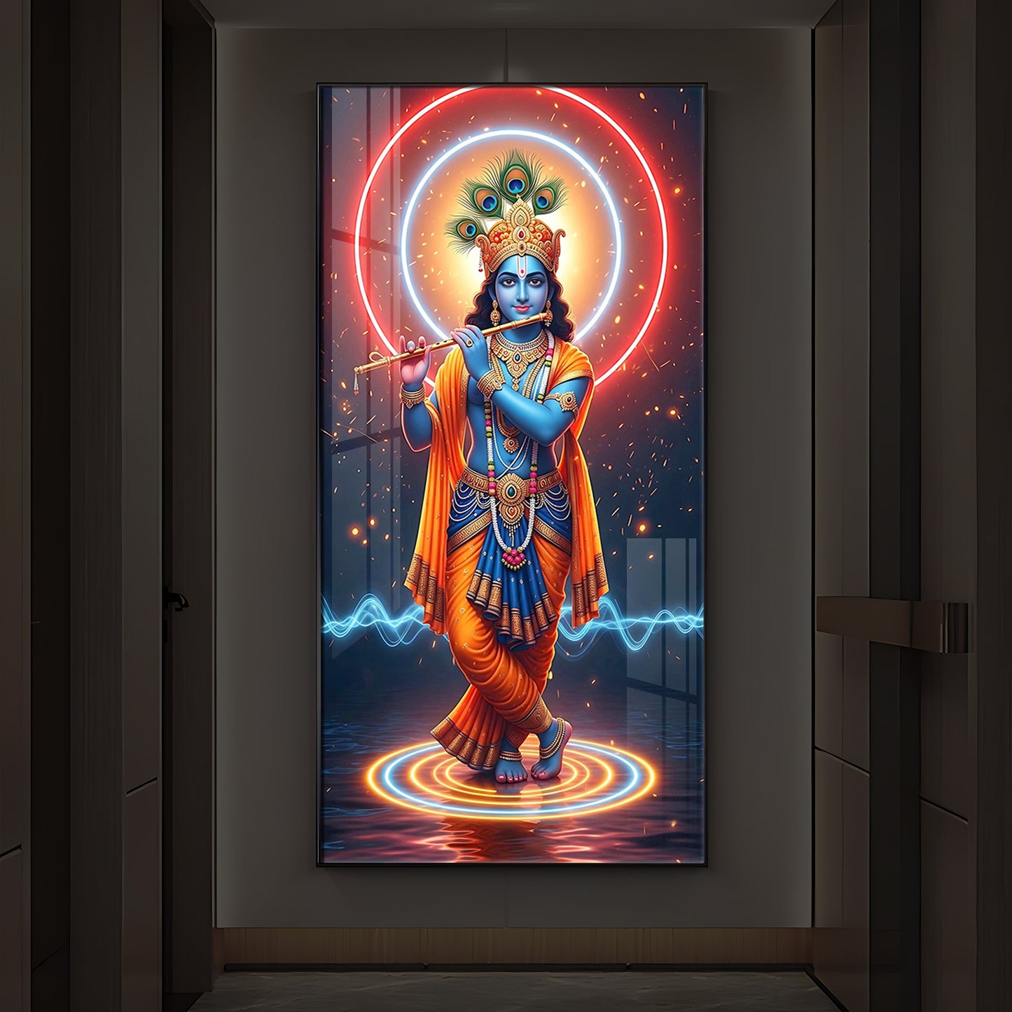 Divine Krishna Modern Luxury Backlight Vertical Wall Art