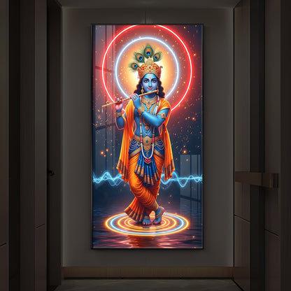 Divine Krishna Modern Luxury Backlight Vertical Wall Art
