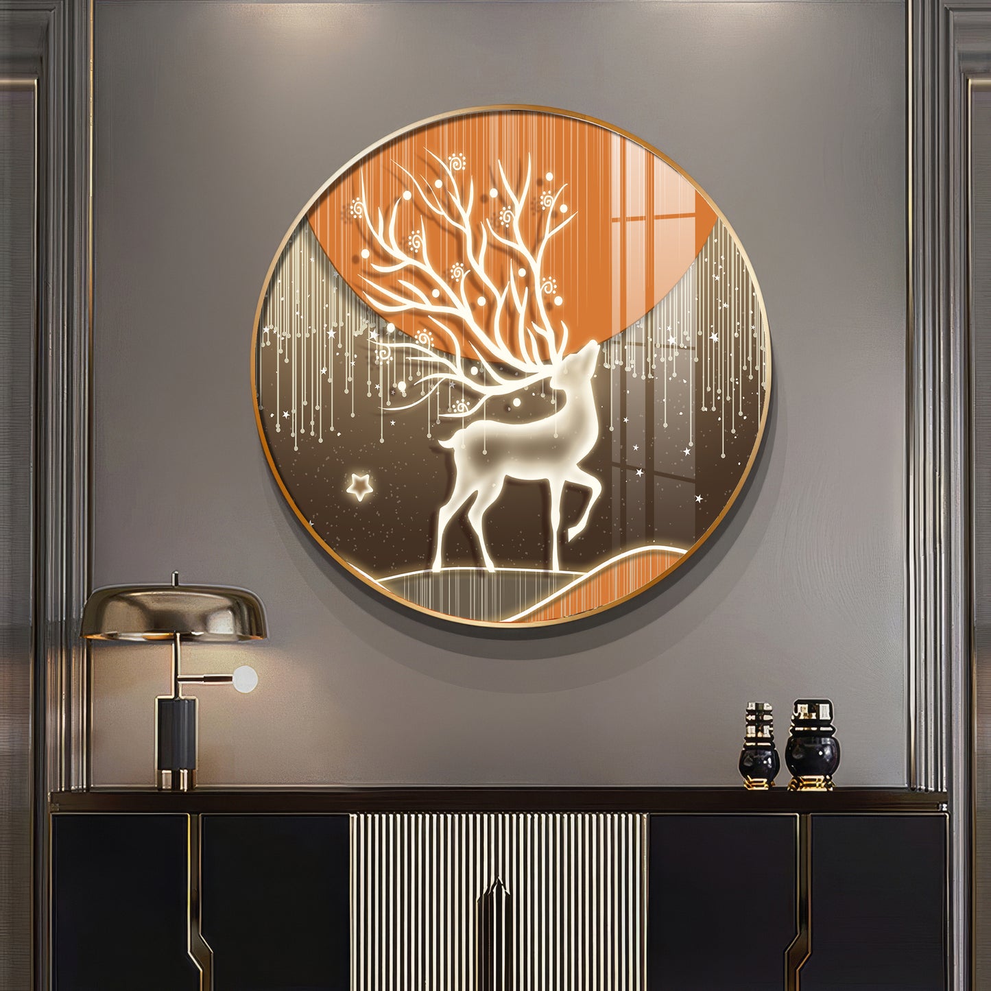 Luminious Deer Premium Acrylic Round Wall Art