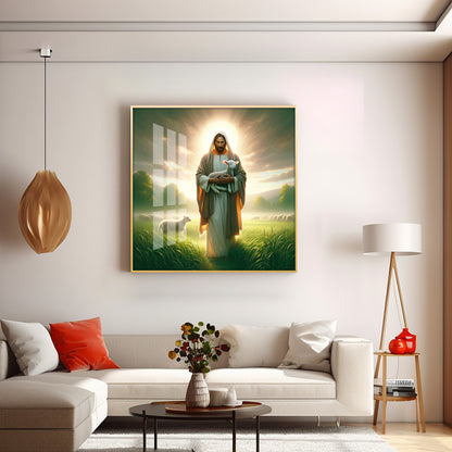 Jesus And His Sheep Premium Acrylic Square Wall Art