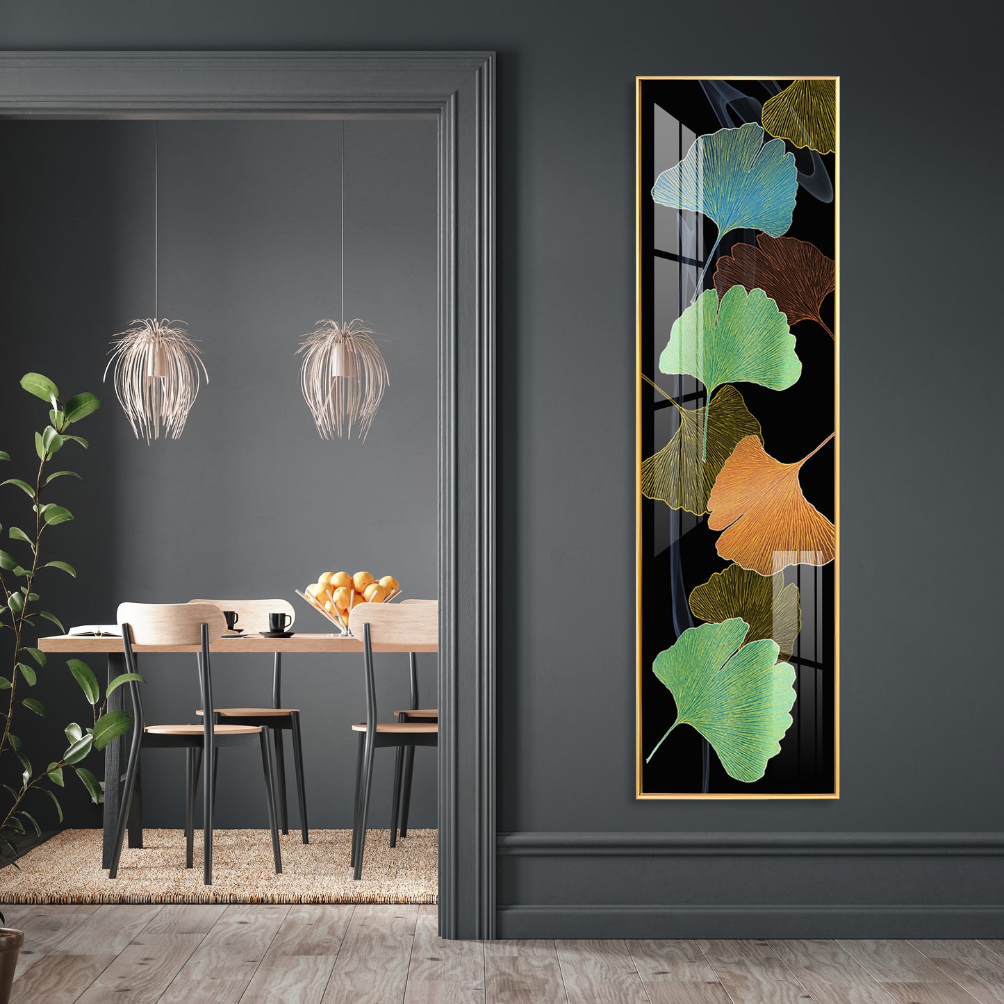 Colourful Ginkgo Biloba Leaves Premium Acrylic Vertical Wall Art