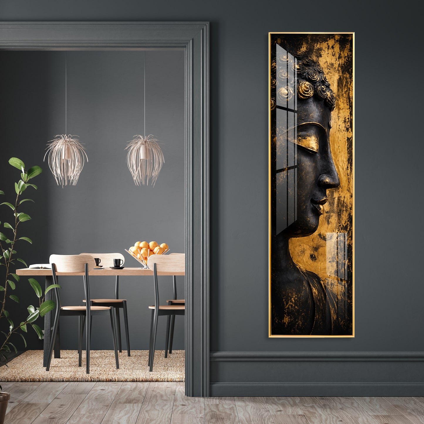 Golden Meditating Buddha Premium Acrylic Vertical Wall Art