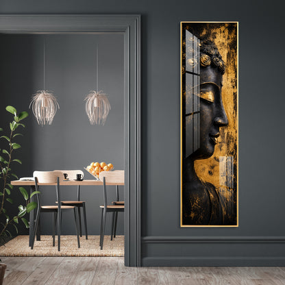 Golden Meditating Buddha Premium Acrylic Vertical Wall Art