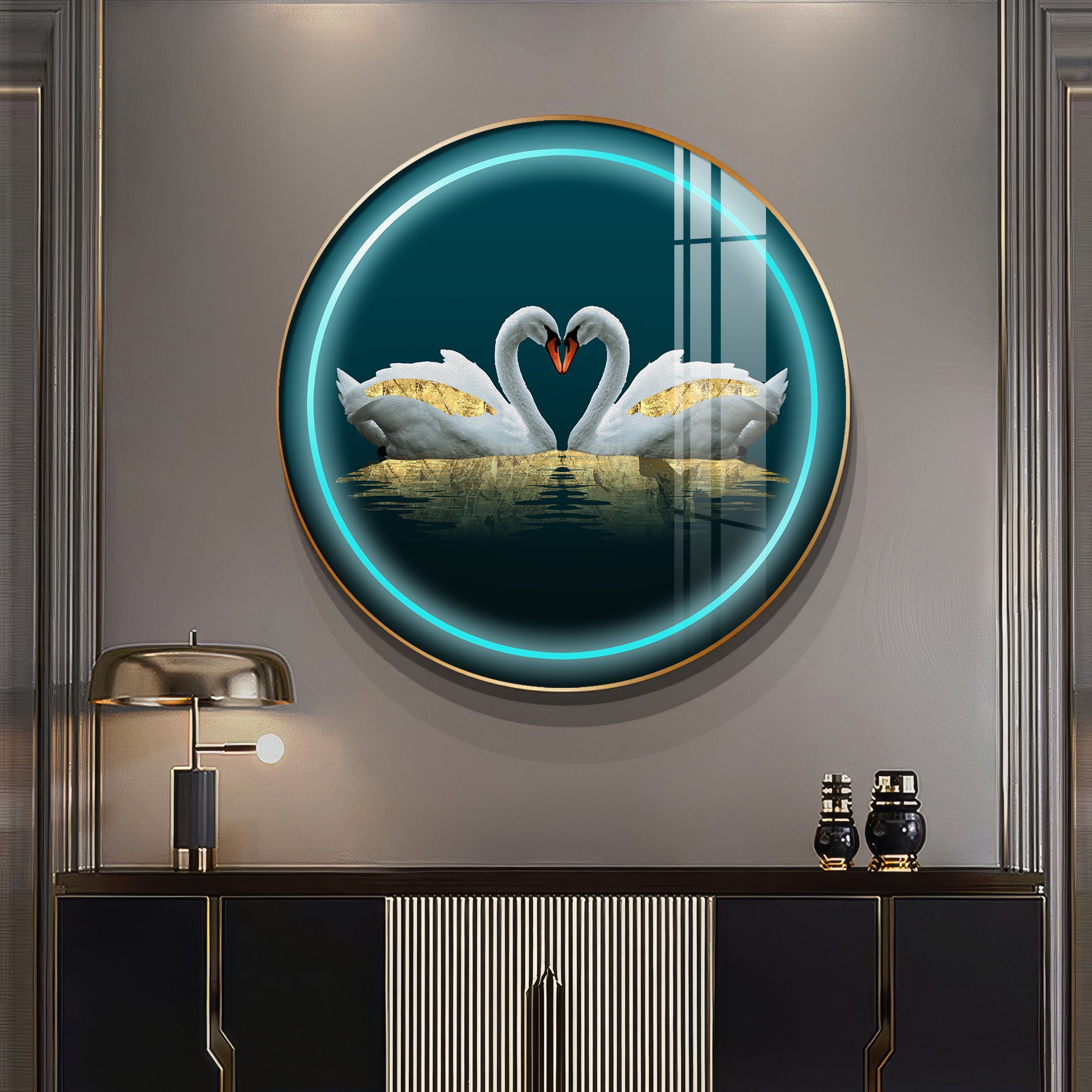 Swan Symphony Premium Acrylic Round Wall Art