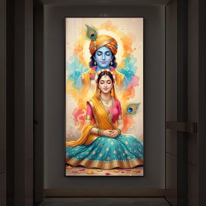 Radhe Krishna Modern Luxury Backlight Vertical Wall Art