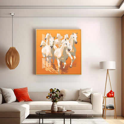 Lucky White Horses Premium Acrylic Square Wall Art