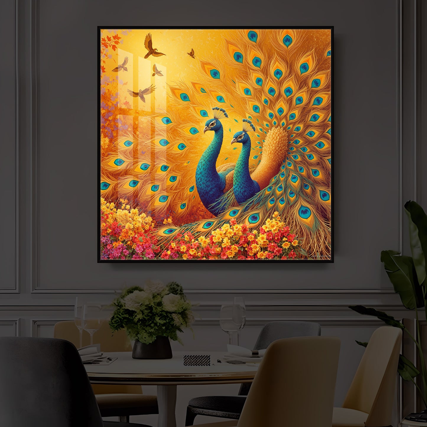 Couple Peacock Modern Luxury Backlight Square Wall Art