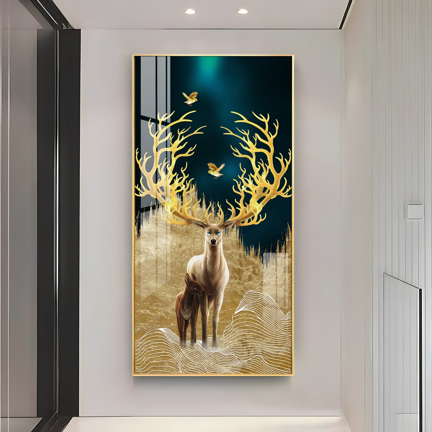 Deer With Golden Antlers Premium Acrylic Vertical Wall Art